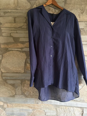 Zara Premium Silk Cotton Semi-Sheer Oversized Shirt new, navy blue black