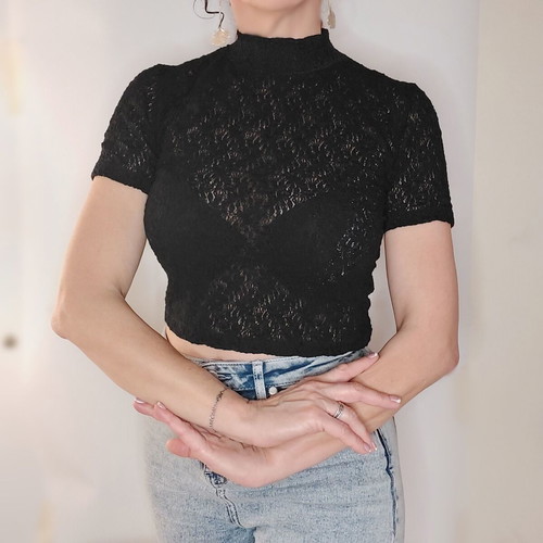 Black Lace Crop Top Small like new