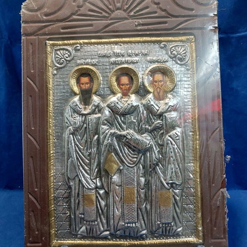 Icon of the Three Hierarchs new, wood and metal