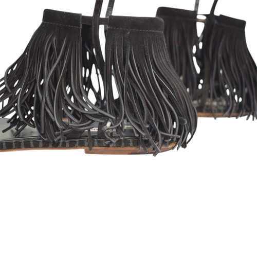 Miu Miu black suede gladiator flat sandals with fringes