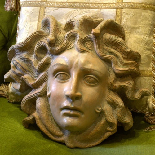 Medusa Gorgon Wall Sculpture handcrafted, large, like new ceramic art