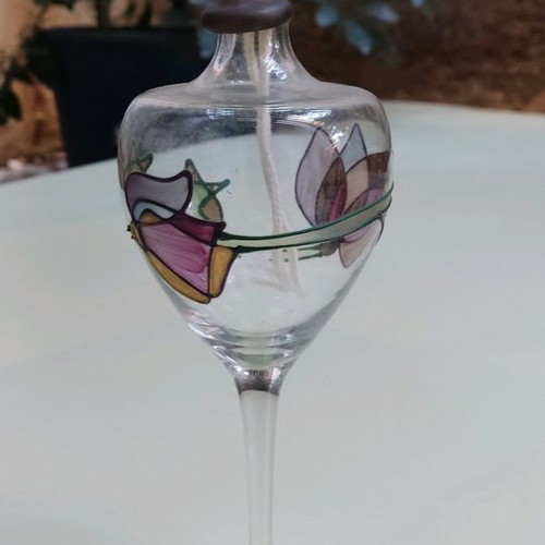 Glass lamp used with embossed vintage design