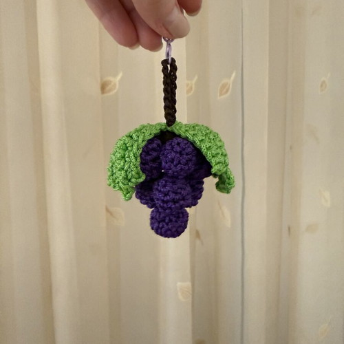 Grape keychain handmade, green and purple