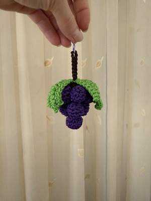 Grape keychain handmade, green and purple