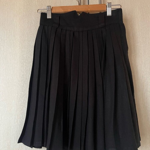 Wool pleated skirt black, high-waisted, used, XS