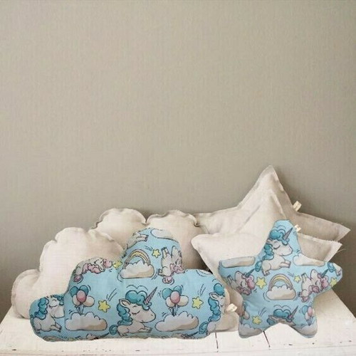 Set of 2 cloud and star pillows in veraman with unicorns made to order