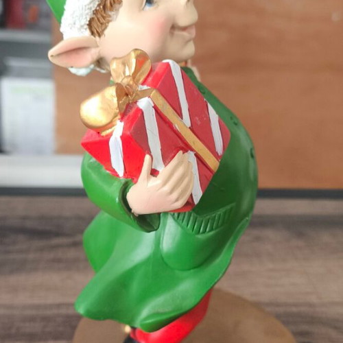 Polyresin elf boy 17.5cm tabletop Christmas decoration with gifts