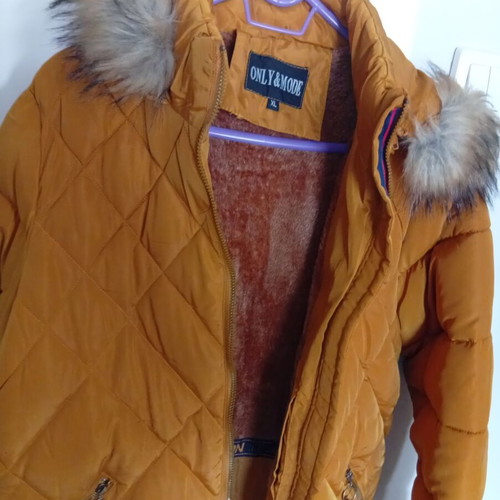 Women's jacket new XL mustard with fur lining