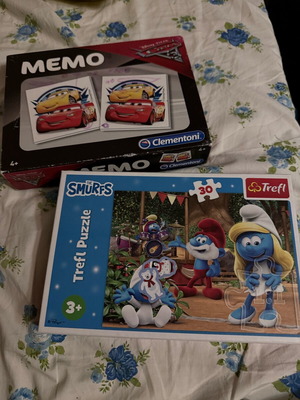 Children's toys like new, Smurfs 30-piece puzzle and memory game with cars