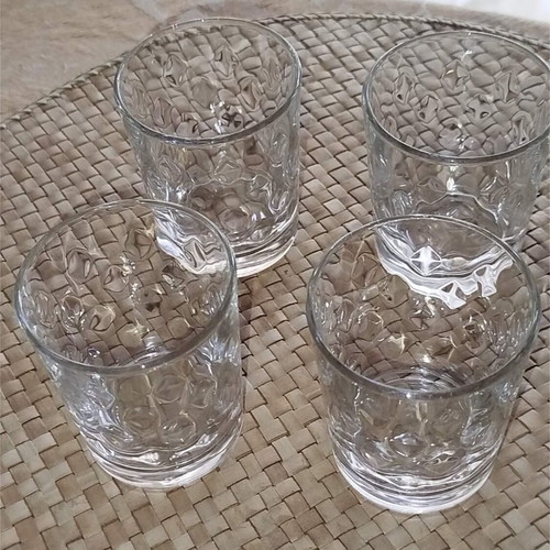 Retsina glasses used, set of 4, glass with embossed design