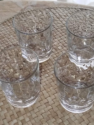 Retsina glasses used, set of 4, glass with embossed design