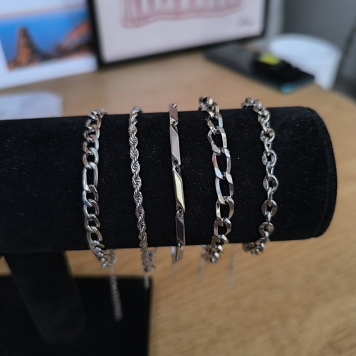 Men's stainless steel bracelets, set of 5, silver