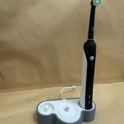 Organization stand for 2 Oral-B electric toothbrushes with charging slot and drainage 3D printed