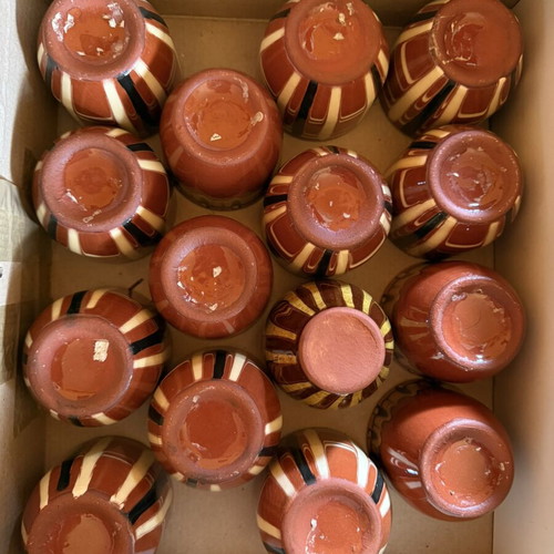 Traditional Clay Cups set of 15 vintage ceramic with glazed folk design