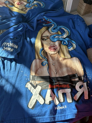 Χειροποίητη βαμμένη μπλούζα Sevi by Sevdelina XS σαν καινούργια, μπλε, oversize