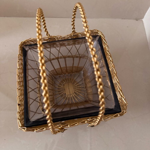Decorative basket like new with metal mesh and glass bowl