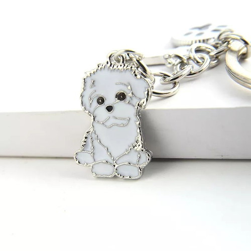 Maltese dog keychain new metal with paw