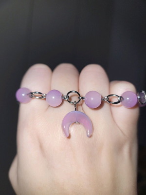 Bracelet with lilac beads and crescent handmade adjustable new
