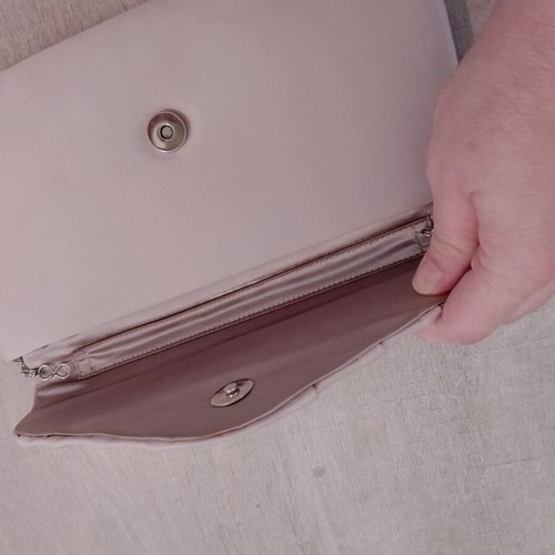Vintage evening bag like new, gray-beige with butterfly ornament