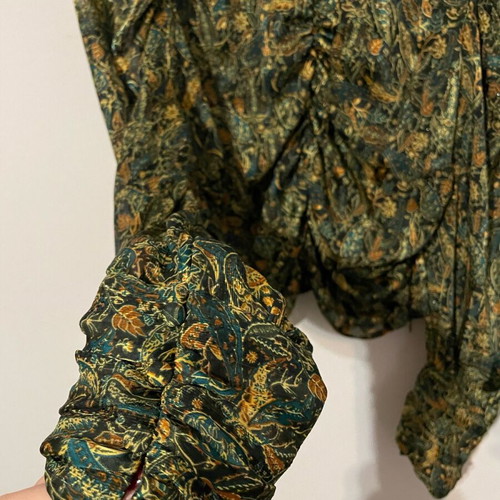Zara crop long-sleeve blouse in khaki earth tones like new