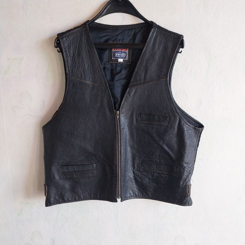 Vintage men's leather vest used, black and brown