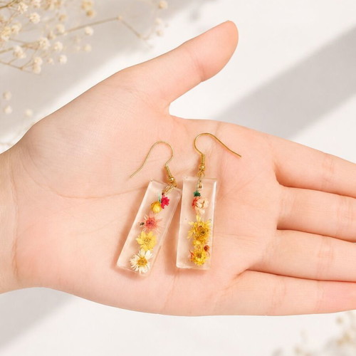 Resin Earrings Handmade with Real Pressed Flowers, Colorful