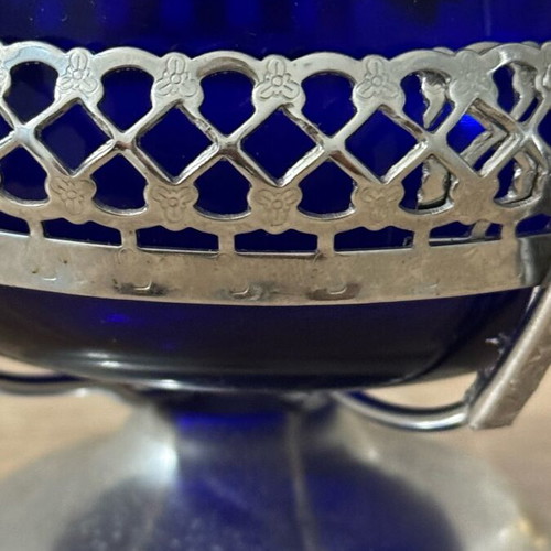 Cobalt blue glass set used with English sugar bowl