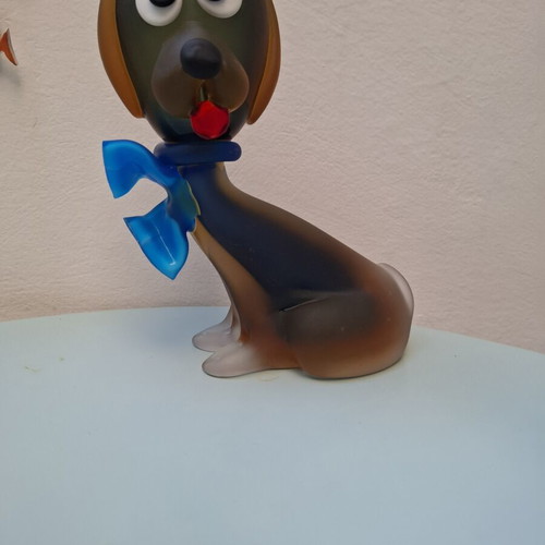 Murano γυάλινο αγαλματίδιο σκύλου μεγάλο satin sommerso κυνηγόσκυλο μεταχειρισμένο