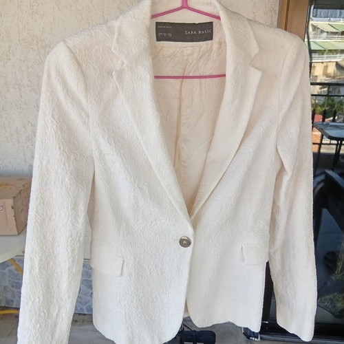 Zara brocade jacket, white, size M, slim fit, gold buttons