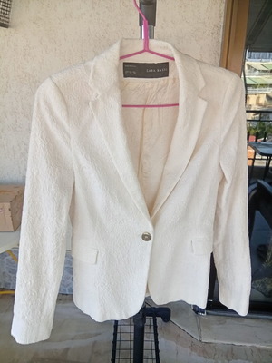 Zara brocade jacket, white, size M, slim fit, gold buttons