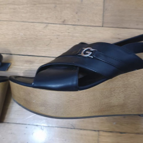 Guess platform sandals size 39 used, black leather upper