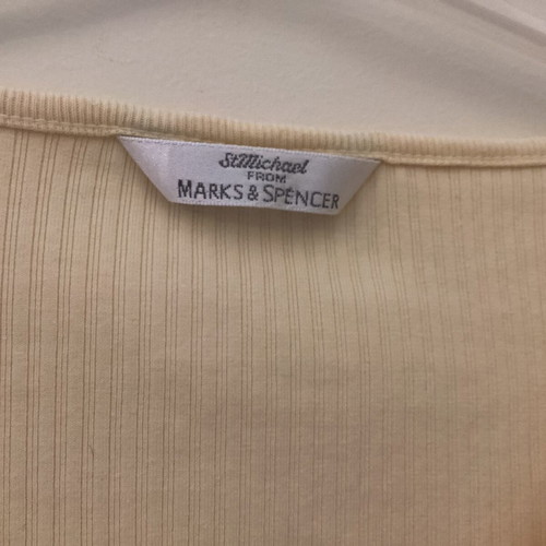 Vintage St Michael Cream Ribbed V-Neck Top cotton blend size M like new
