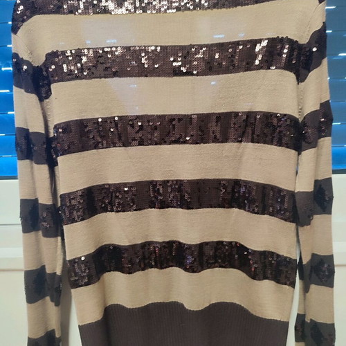 Raxevsky cardigan like new with beige and brown stripes and sequins, size L