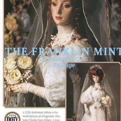 Franklin Heirloom Dolls Gibson Girl Anniversary Bride porcelain doll used