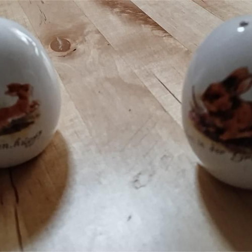 Clay Easter eggs for salt and pepper like new with painted bunnies