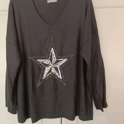 Black blouse with star design and silver-black beads sequins new collection