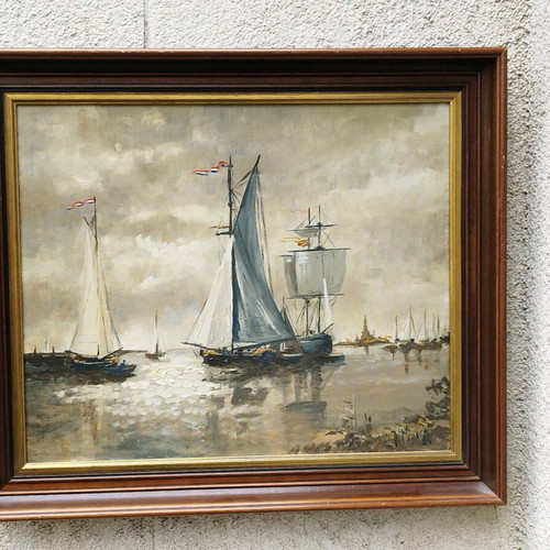 Large Dutch Original Oil Painting on Canvas Used