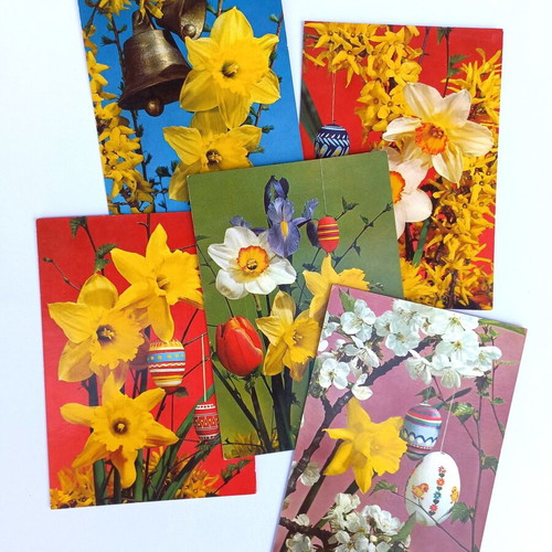 Set of 5 vintage Easter postcards new, 70's decade