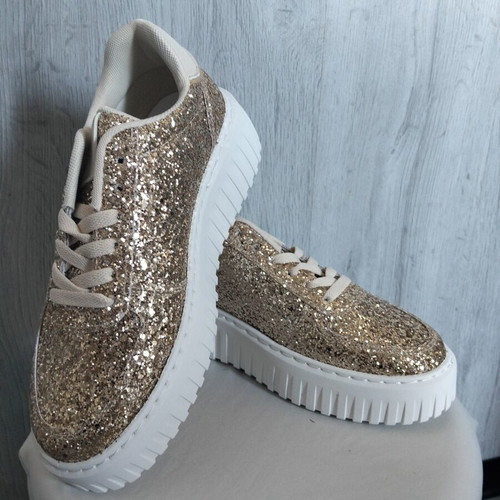 Women's high-top sneakers, glittery gold, made in Italy