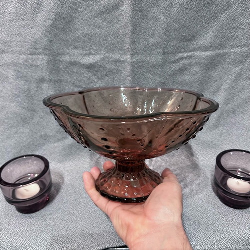 Decorative bowl and candle holders like new, clear glass