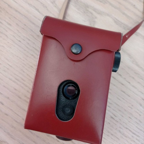 Lubitel 2 camera used with brown leather case