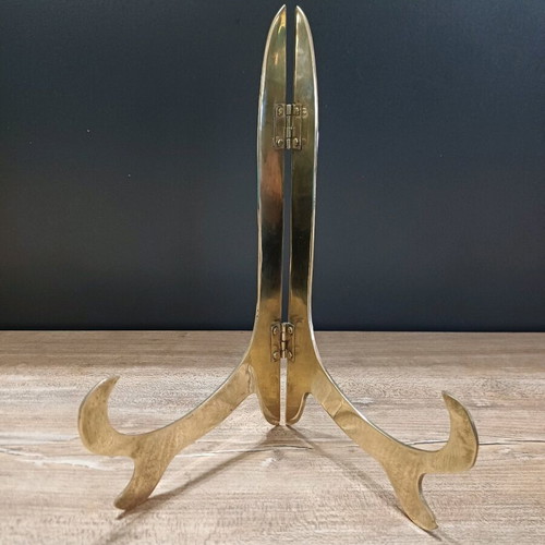Brass display easel used, solid brass folding support stand