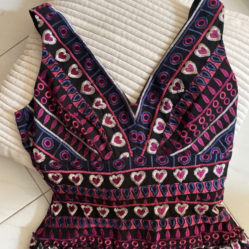 Anna Sui dress with embroidered hearts used, size 2, colorful