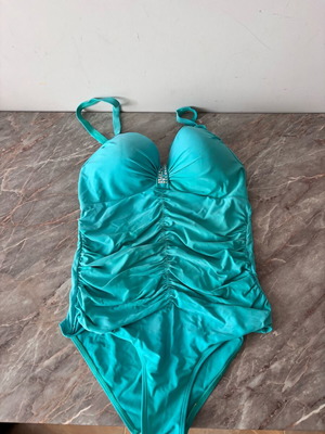 One-piece swimsuit used, green and turquoise, sizes L and XL