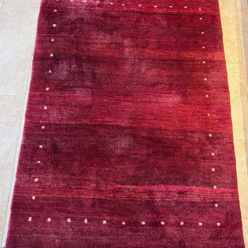 Handmade Gabbeh rug 200×145 cm like new, wool, deep burgundy