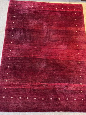 Handmade Gabbeh rug 200×145 cm like new, wool, deep burgundy
