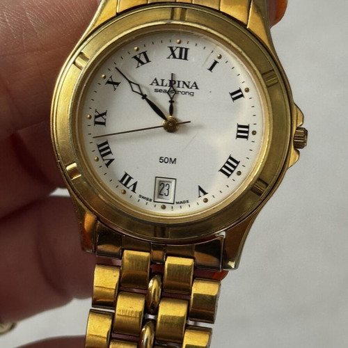 Alpina Seastrong Quartz Dress Watch used, gold-plated, Swiss made