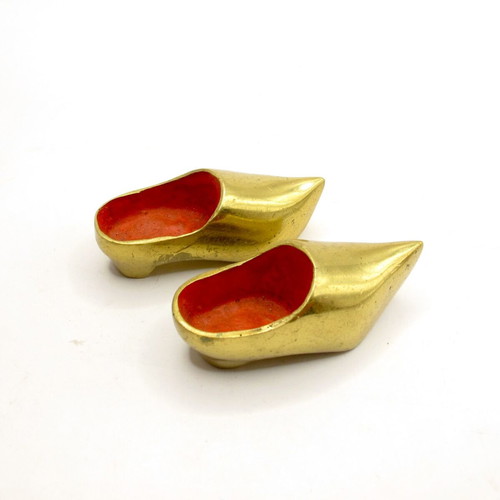 Vintage Dutch Bronze Miniature Shoes Klompen Set of 2 Like New