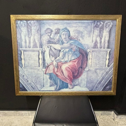 Renaissance Style Frame used, Michelangelo Sibyl Art Print in Wooden Gold Frame