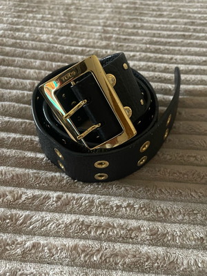 Tous Black Leather Belt with Gold Buckle and Studs like New